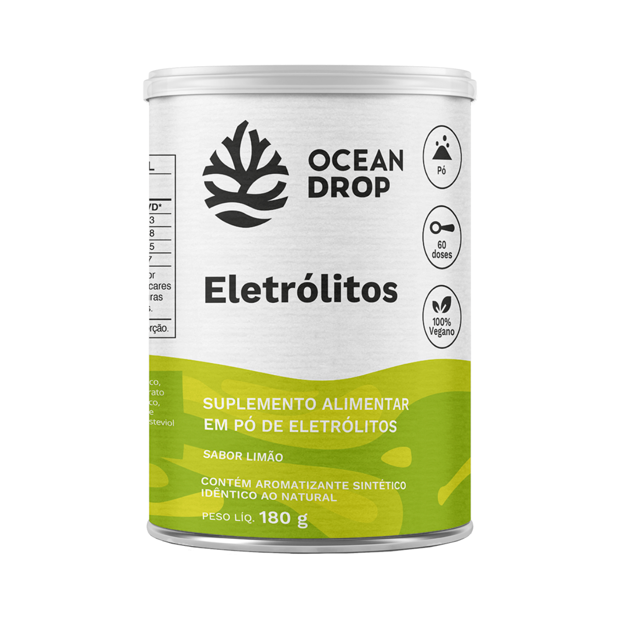 Eletrólitos em Pó Limão 100% Vegano — Ocean Drop, 180 g